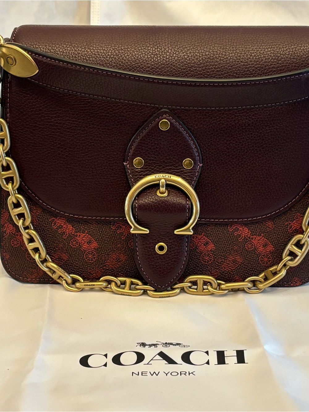COACH Burgundy and Red Signature Crossbody with Gold Hardware